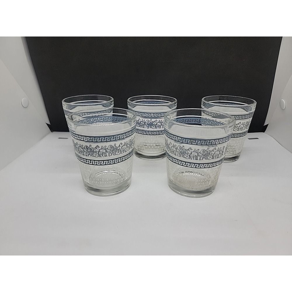 Set Of 5 Vintage Jeannette Greek Patrician Hellenic Juice Cocktail Tumbler  MCM